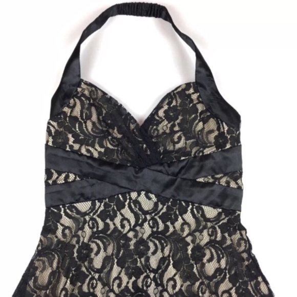 MASQUERADE Little Black Dress Lace Halter Prom Formal Sweetheart Grunge Emp Goth - Picture 2 of 7